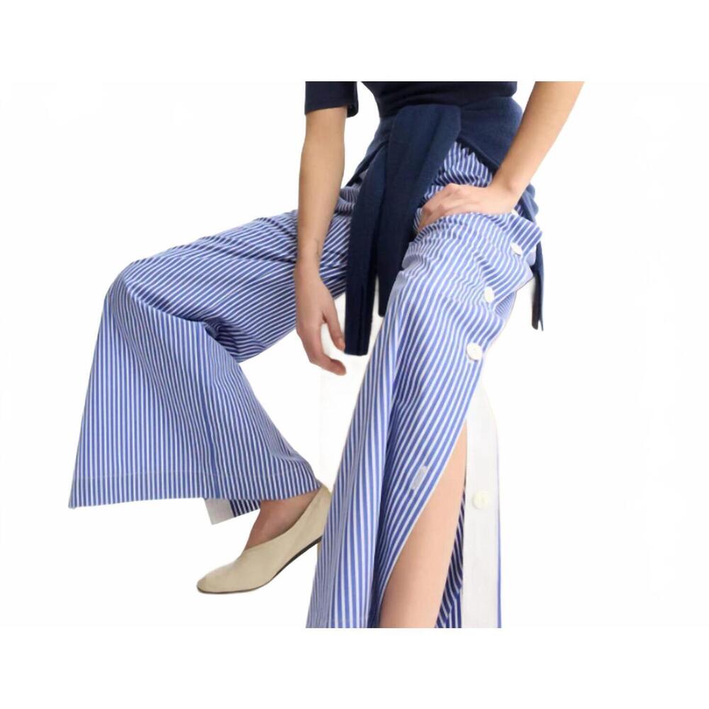 NEW ARLO MOTT baxter side button pants in blue stripe - Picture 2 of 2